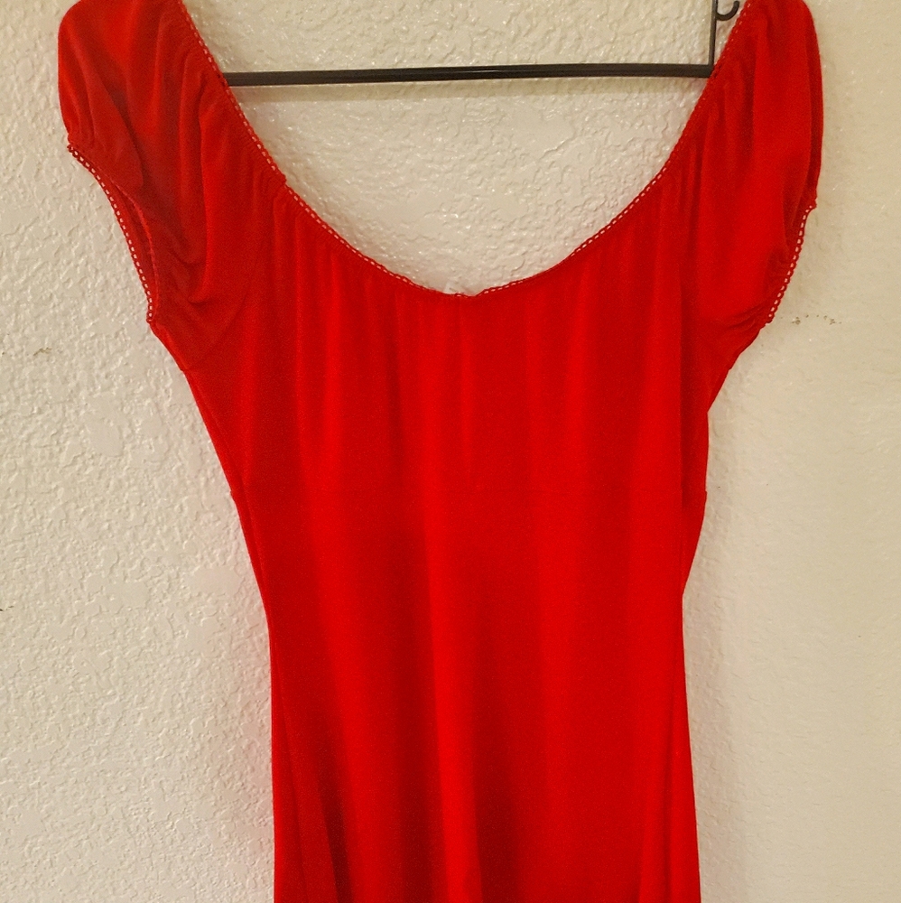 Red off the shoulder scoop neck semi dressy Top